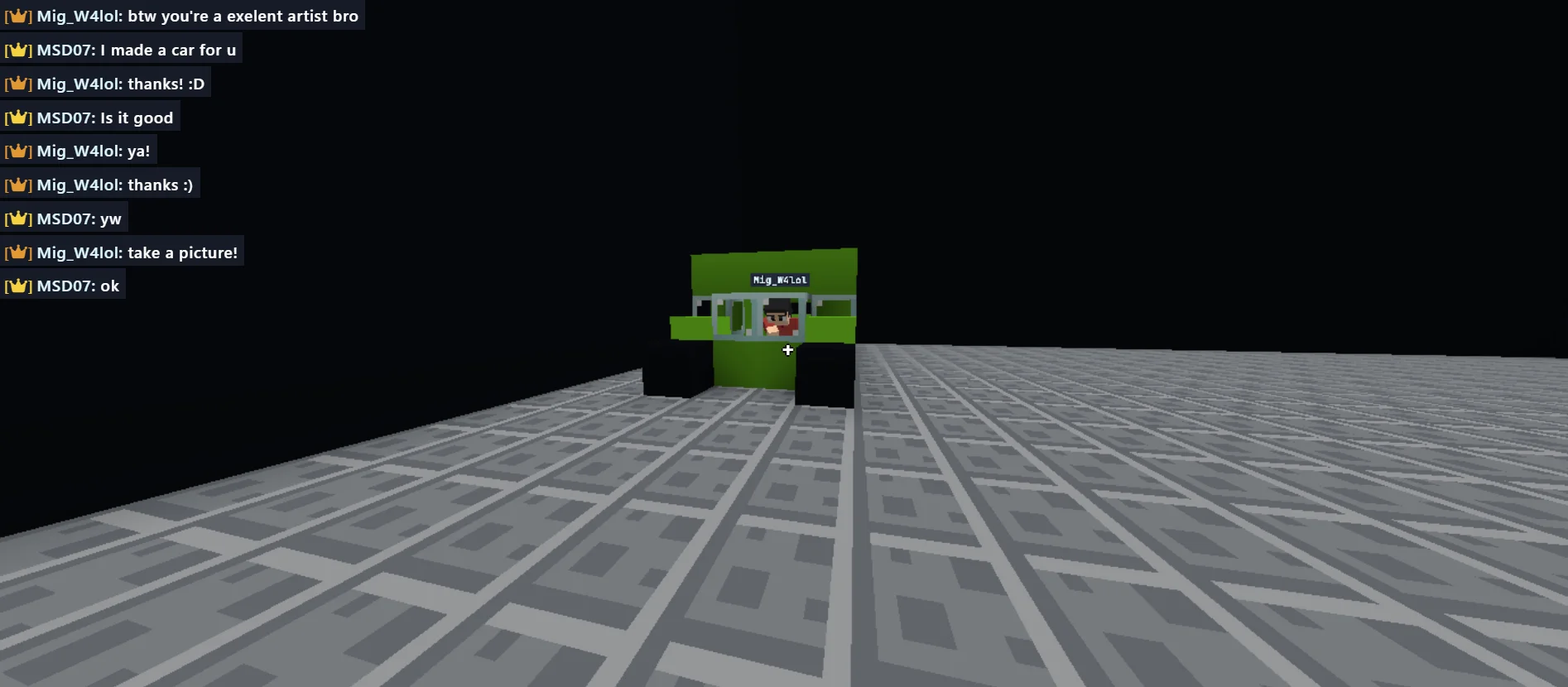 Mig riding in his car